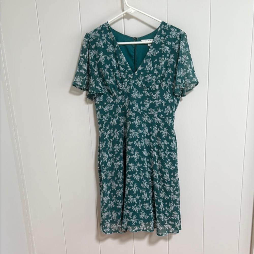 DAVI & DANI Green Flutter Sleeve Lined V-Neck Sundress